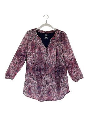 St. John's Bay Women's Boho Paisley Floral Peasant Top in Purple - Size S
